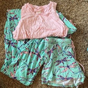 PAJAMA BUNDLE!! includes pants, shorts, and tank! super cute dragonfly print